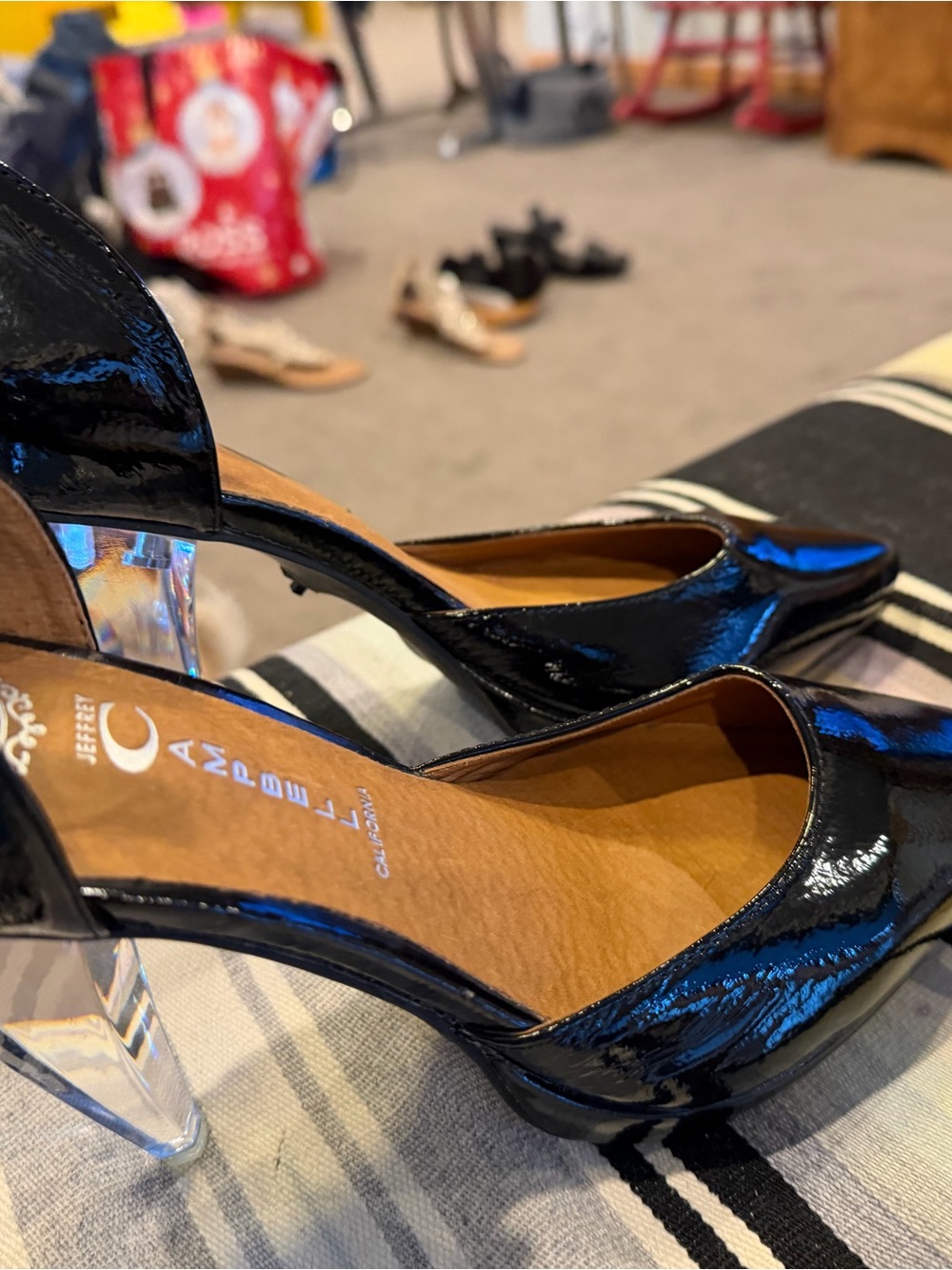 Jeffrey Campbell Black Patent D'Orsay Heels with Clear Block Heel